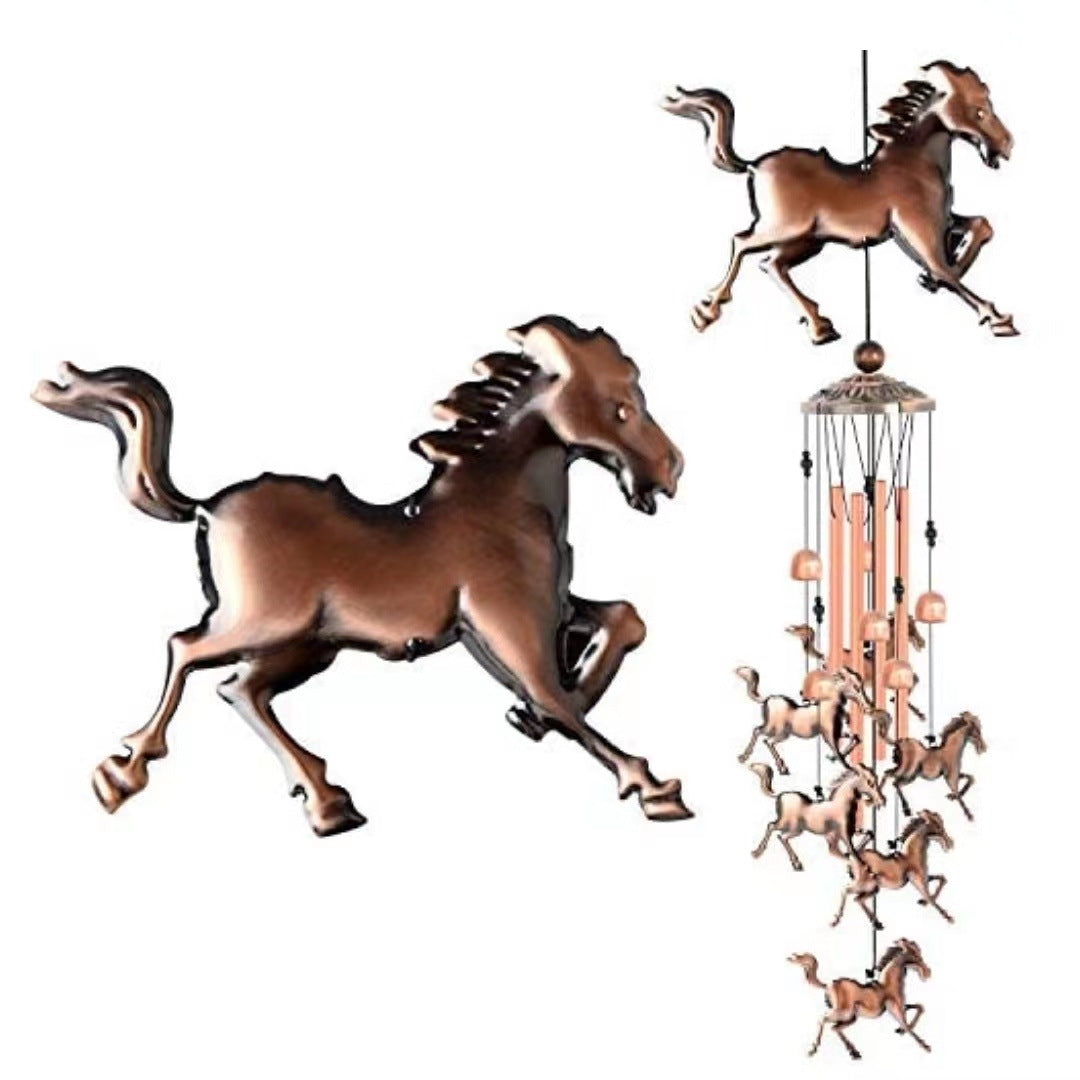 90cm Large Creative Galloping Horse Vintage Metal Tube Wind Chimes - Handcrafted Musical Hanging Decor for Garden and Home with Hanging Hook