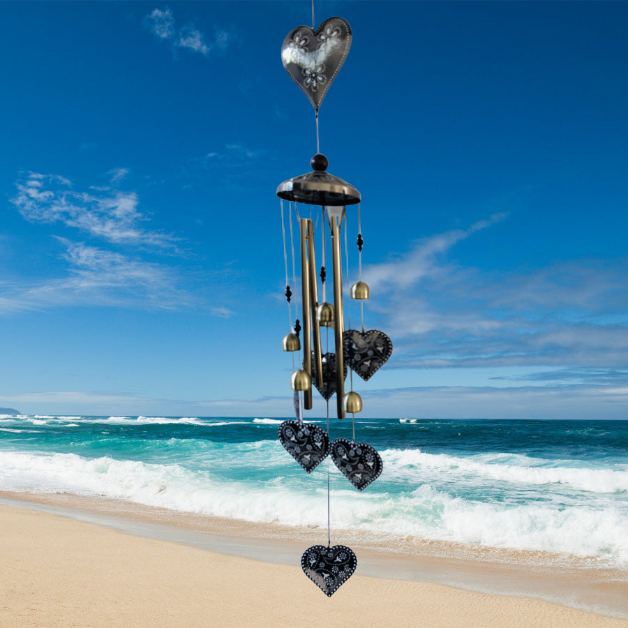 90cm Large Bronze Hearts Vintage Metal Tube Wind Chimes - Handcrafted Musical Hanging Decor for Garden and Home with Hanging Hook