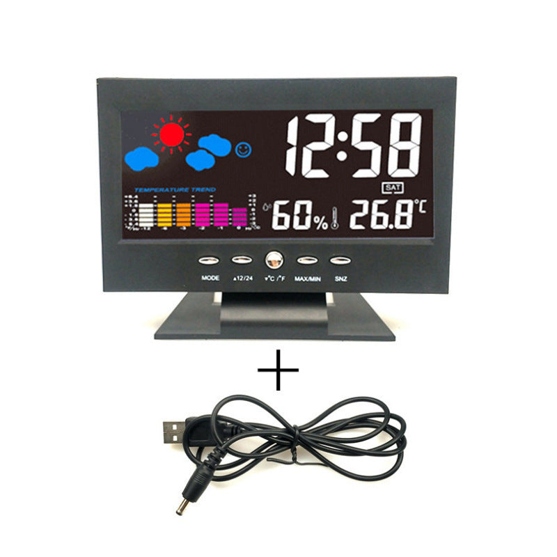 Digital Weather Forecast Clock With Alarm Clock - Color LCD Display with Date, Temperature, Humidity Monitor & Voice-Activated Backlight