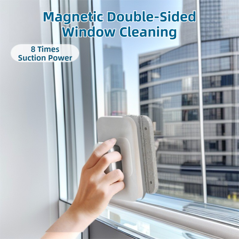 One Pair Magnetic Double-Sided Window Cleaner for 3-10mm Glass - Professional Glass Scrubber with 8X Strong Suction Power & Safety Rope
