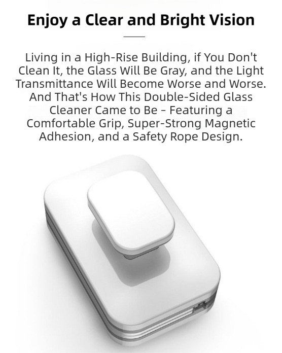One Pair Magnetic Double-Sided Window Cleaner for 3-10mm Glass - Professional Glass Scrubber with 8X Strong Suction Power & Safety Rope
