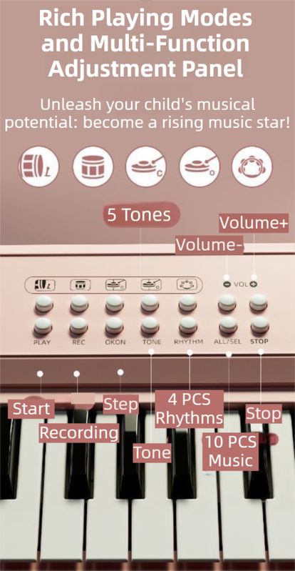 Portable Kids' Electronic Piano with Sheet Music and Microphone - Professional 37-Key Tactile Feedback, Support Recording & Multiple Performance Modes, Beginner-Friendly & Durable Musical Toy(Rose Red)