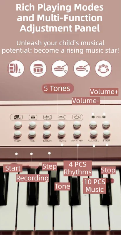 Portable Kids' Electronic Piano with Sheet Music and Microphone - Professional 37-Key Tactile Feedback, Support Recording & Multiple Performance Modes, Beginner-Friendly & Durable Musical Toy(Rose Red)