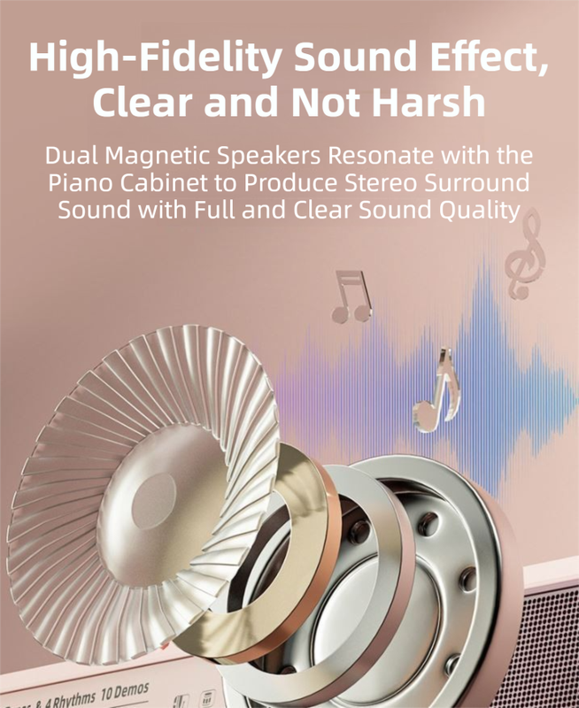 Portable Kids' Electronic Piano with Sheet Music and Microphone - Professional 37-Key Tactile Feedback, Support Recording & Multiple Performance Modes, Beginner-Friendly & Durable Musical Toy(Rose Red)