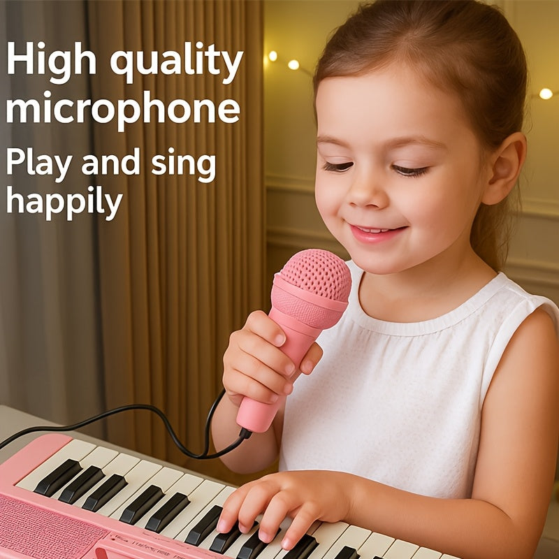 Portable Kids' Electronic Piano with Sheet Music and Microphone - Professional 37-Key Tactile Feedback, Support Recording & Multiple Performance Modes, Beginner-Friendly & Durable Musical Toy(Rose Red)
