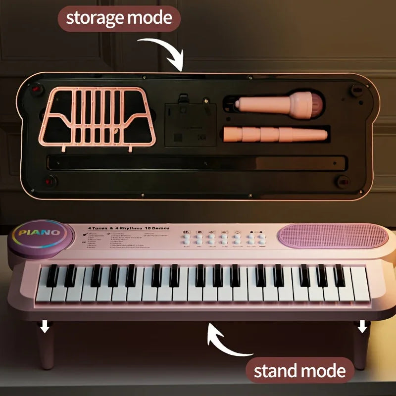 Portable Kids' Electronic Piano with Sheet Music and Microphone - Professional 37-Key Tactile Feedback, Support Recording & Multiple Performance Modes, Beginner-Friendly & Durable Musical Toy(Rose Red)