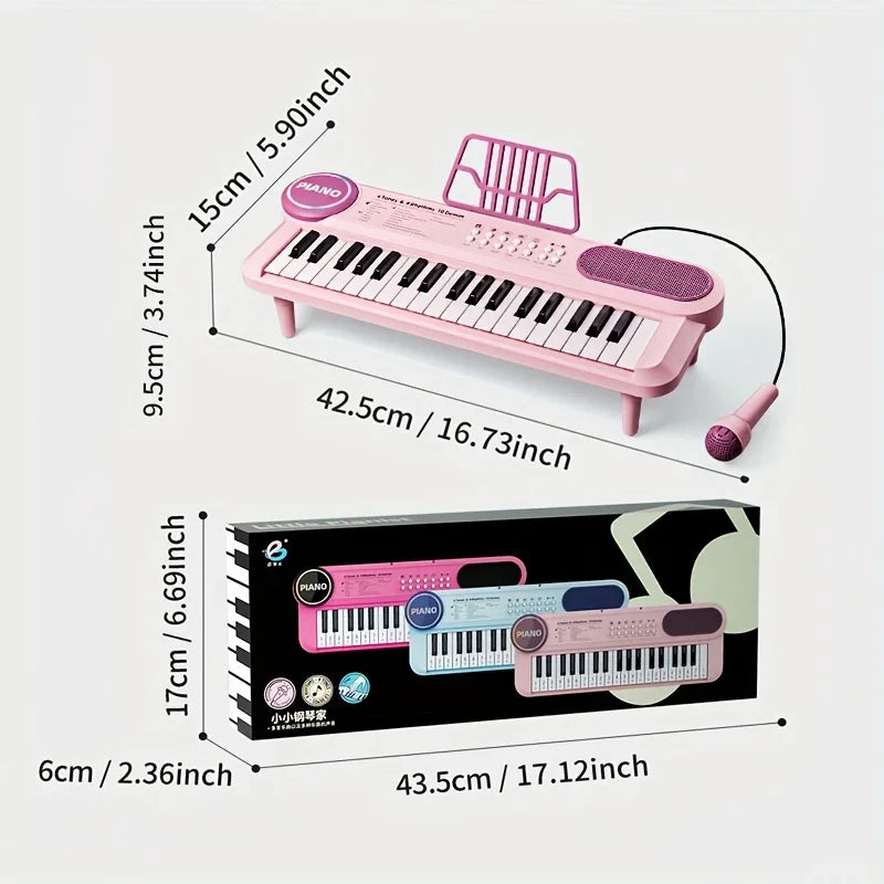 Portable Kids' Electronic Piano with Sheet Music and Microphone - Professional 37-Key Tactile Feedback, Support Recording & Multiple Performance Modes, Beginner-Friendly & Durable Musical Toy(Rose Red)