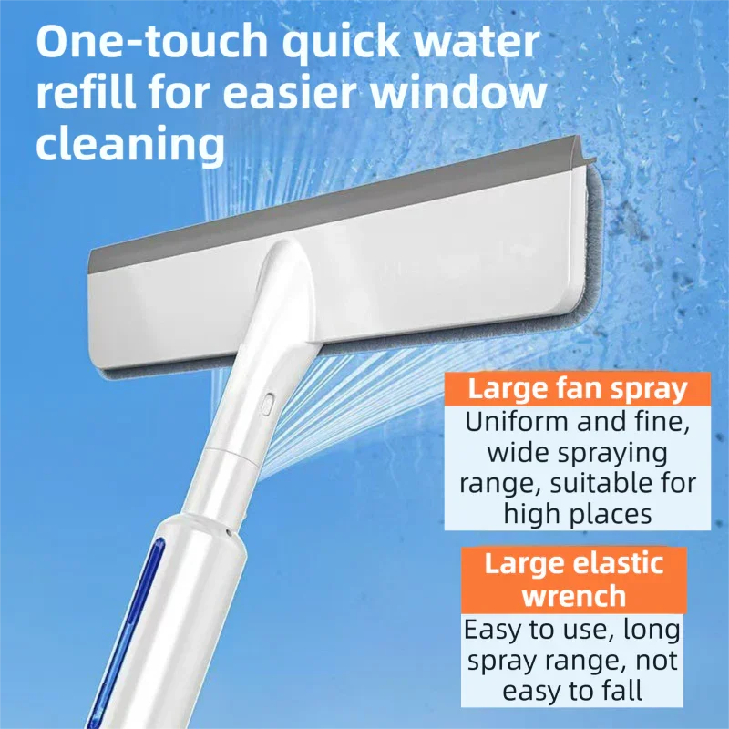 3-in-1 Spray Window Squeegee with 35cm Clean-Panel & 115cm Extension Pole - Multi-functional Spray, Scrub & Squeegee Tool with 3 Microfiber Cloths