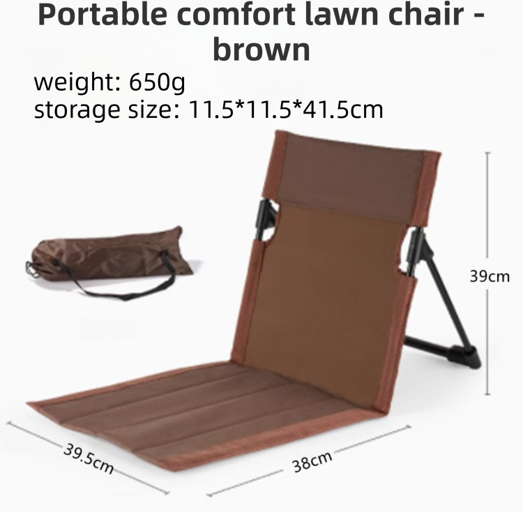 Brown Portable Folding Camping Chair with Backrest & Storage-Bag - Ultra-Light Aluminum Alloy Lawn Chair, Beach & Balcony Travel Seating