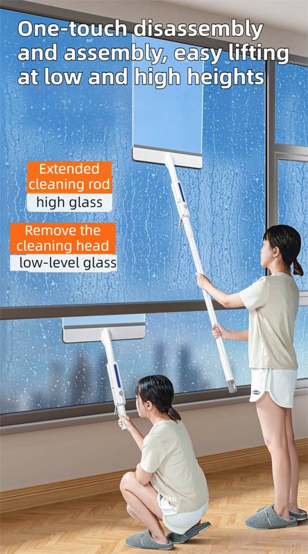 3-in-1 Spray Window Squeegee with 30cm Clean-Panel & 115cm Extension Pole - Multi-functional Spray, Scrub & Squeegee Tool with 3 Microfiber Cloths