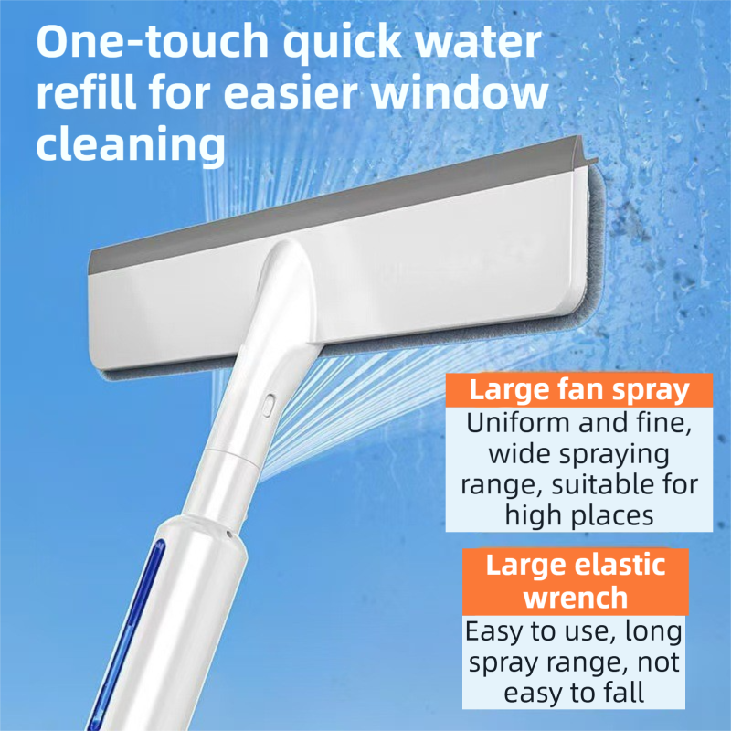 3-in-1 Spray Window Squeegee with 30cm Clean-Panel & 115cm Extension Pole - Multi-functional Spray, Scrub & Squeegee Tool with 3 Microfiber Cloths