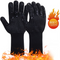 One Pair Black Extreme Heat Resistant BBQ Gloves (800°C/1472°F) - Non-Slip Silicone Coated Fireproof Mitts for Smoker, Oven & Industrial Use
