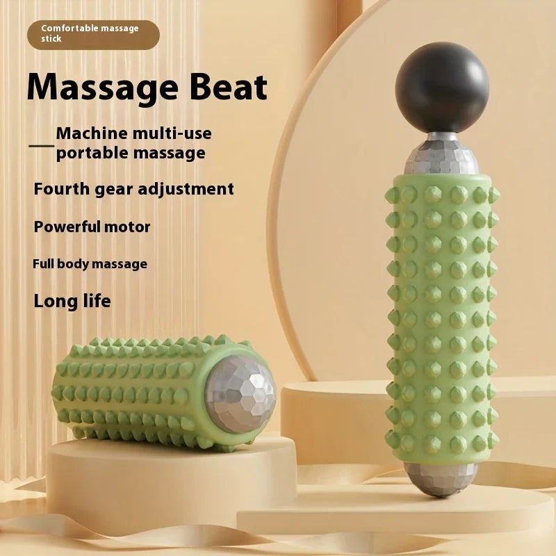 Green Portable Electric Yoga Massage Roller - Handheld Fitness Recovery Tool, Deep Tissue Muscle Relaxer & Fascia Release Stick