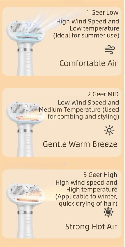 White 6-in-1 Pet Grooming Hair Dryer with Noise-Reduction - Lightweight Handheld Blow Dryer & Mist Slicker Brush - 3-Speed Temperature Control, One-Click Deshedding & Painless Massage