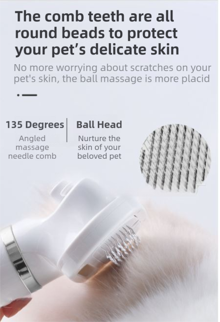 White 6-in-1 Pet Grooming Hair Dryer with Noise-Reduction - Lightweight Handheld Blow Dryer & Mist Slicker Brush - 3-Speed Temperature Control, One-Click Deshedding & Painless Massage