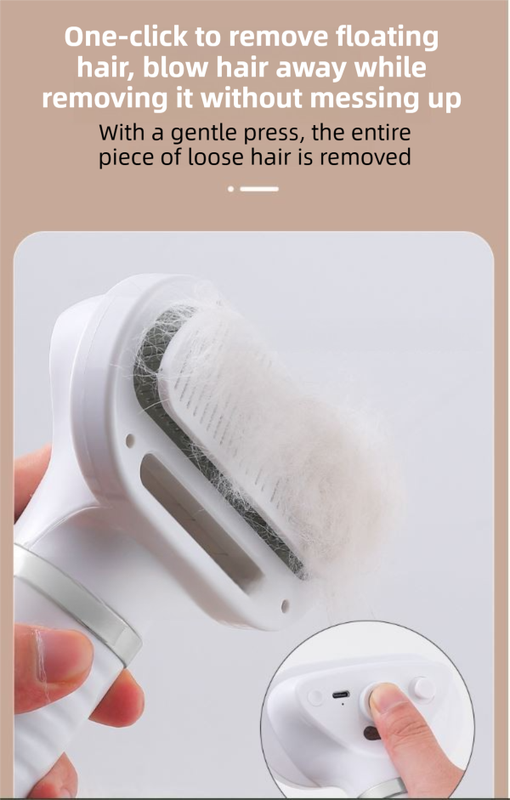 White 6-in-1 Pet Grooming Hair Dryer with Noise-Reduction - Lightweight Handheld Blow Dryer & Mist Slicker Brush - 3-Speed Temperature Control, One-Click Deshedding & Painless Massage