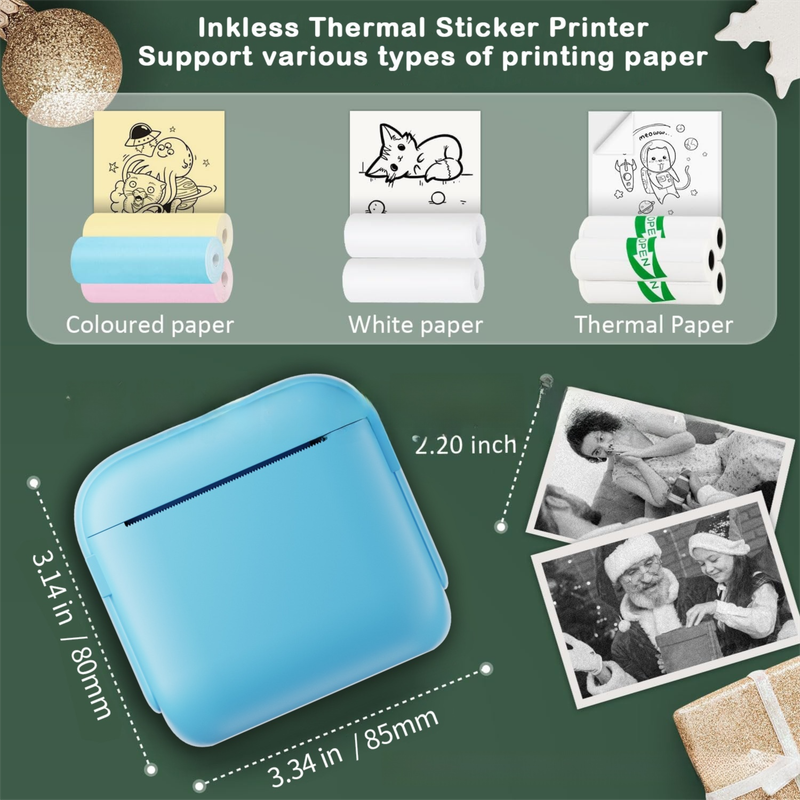 Green X6 Mini Portable Bluetooth Instant Photo & Note Printer for Students - Deluxe 20-Piece Gift Set with 12 Paper Rolls, Color Pens & Storage Bag