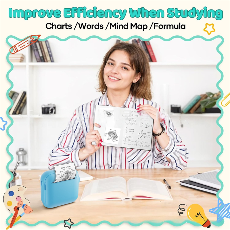 Pink X6 Mini Portable Bluetooth Instant Photo & Note Printer for Students - Deluxe 20-Piece Gift Set with 12 Paper Rolls, Color Pens & Storage Bag