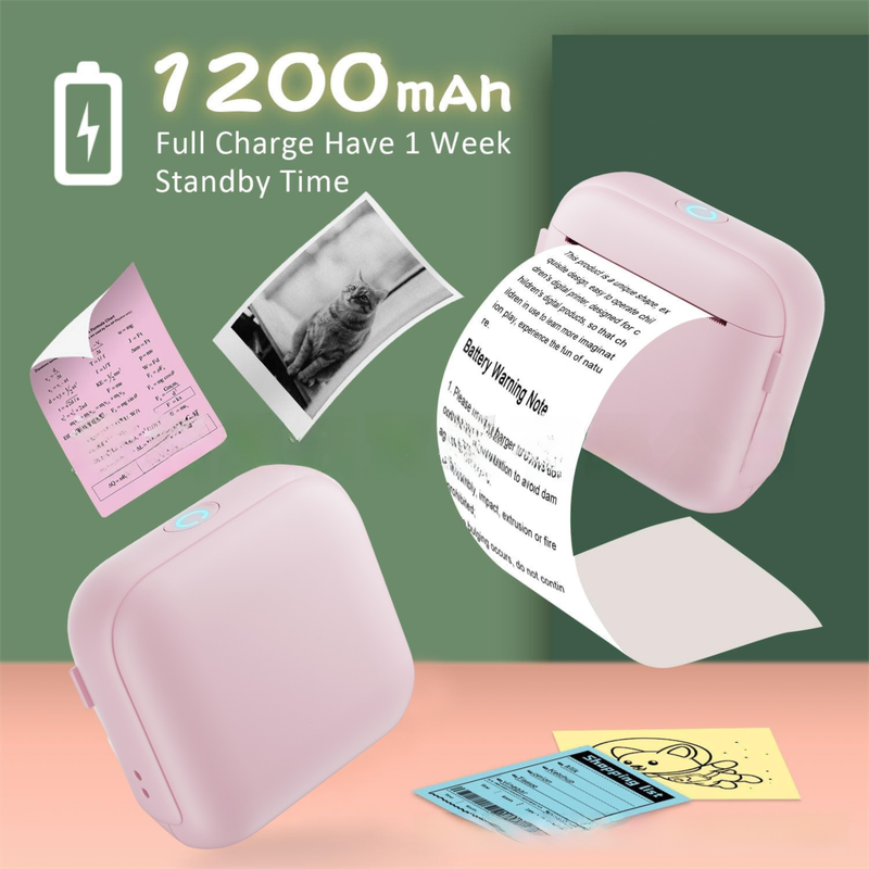Pink X6 Mini Portable Bluetooth Instant Photo & Note Printer for Students - Deluxe 20-Piece Gift Set with 12 Paper Rolls, Color Pens & Storage Bag