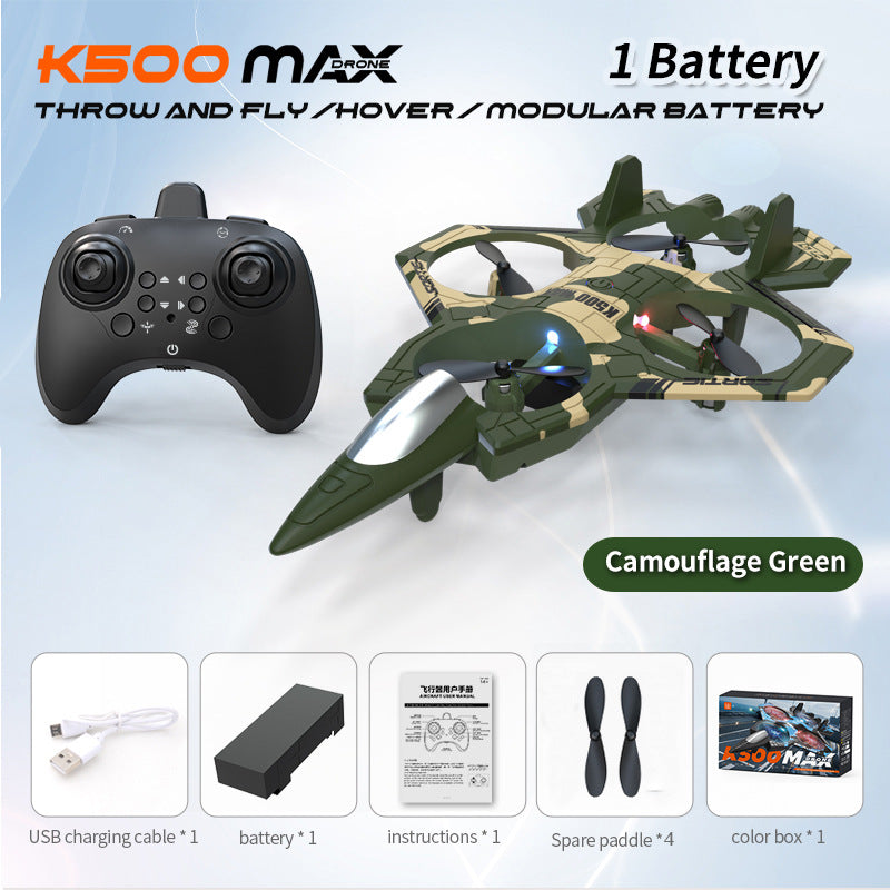 Camouflage Green 2.4G Remote Control Stunt Fighter Drone  - Manual Toss Launch, One-Key Operation for 360° Flip & Circular Flight, 3-Speed Adjustable Stable Quadcopter with Night Lights