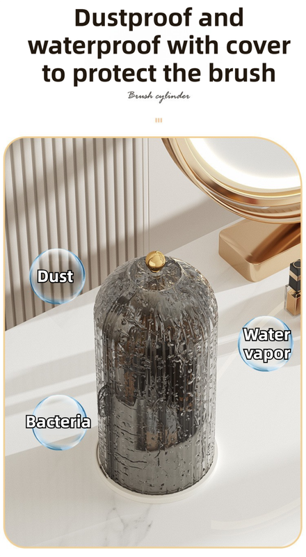 White 360° Rotating Makeup Brush Holder with Black Transparent Dust-Proof Sliding Door - Large Capacity Cosmetic Organizer, Professionaln Gradient Dual Zones