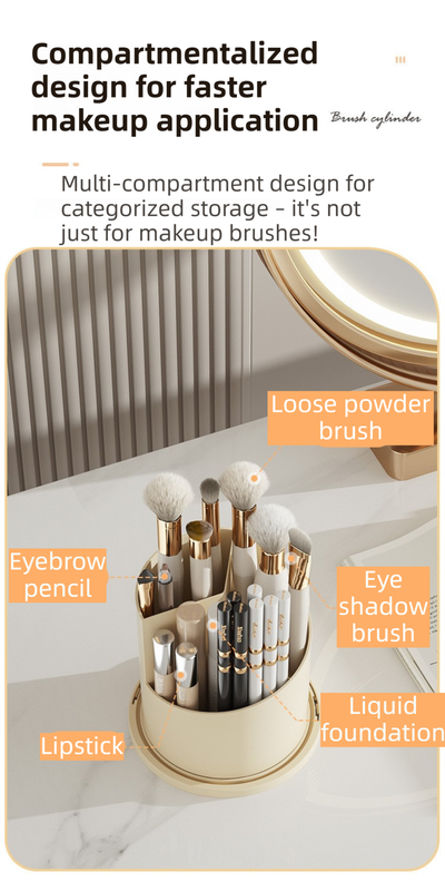 Yellow 360° Rotating Makeup Brush Holder with Transparent Dust-Proof Sliding Door - Large Capacity Cosmetic Organizer, Professionaln Gradient Dual Zones