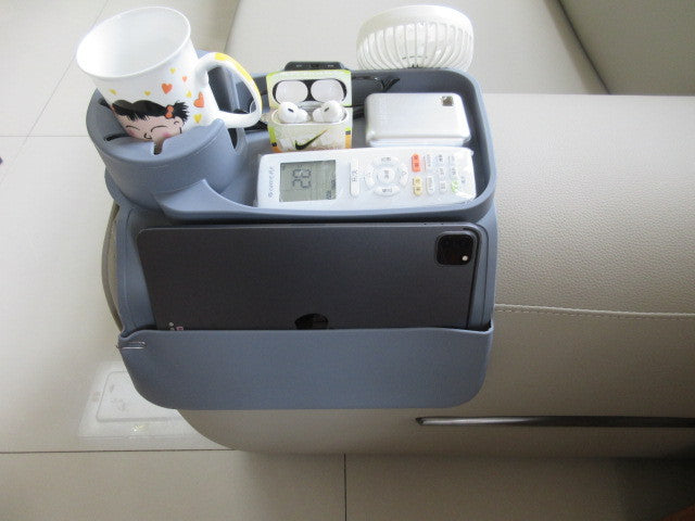 Beige Waterproof Silicone Couch Armrest Cup Holder Tray - Non-Slip & Anti-Spill, Multi-Slot Organizer for Drinks Bottle, Remote, Ipad & snacks