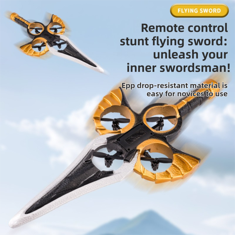 L36 Remote Control Flying Stunt Sword with 360° Flip & One-Key Takeoff - Fully Guarded Propellers and LED Night Lights for Safety & 4-Turbofan High Power Motor (2 Battery Included)
