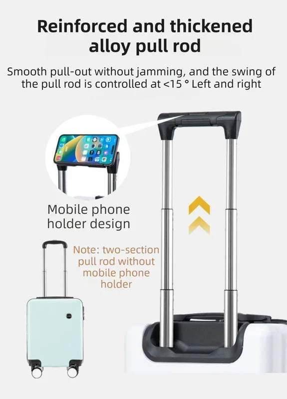 Black 16 Inch Lightweight Carry-on Luggage for heights under 1.6m - Underseat & Overhead Cabin Hardside Suitcase with Cup Holder & Phone Stand