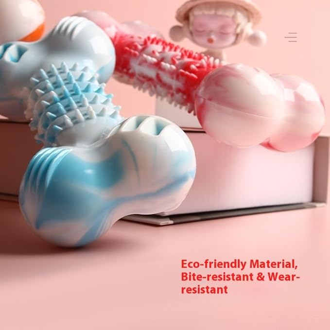 2-Pack Durable TPR Squeaky Dog Bone with Two-Tone Paw Print - Dental Health & Gum Massage Spiked Molar Toy(Blue-White)