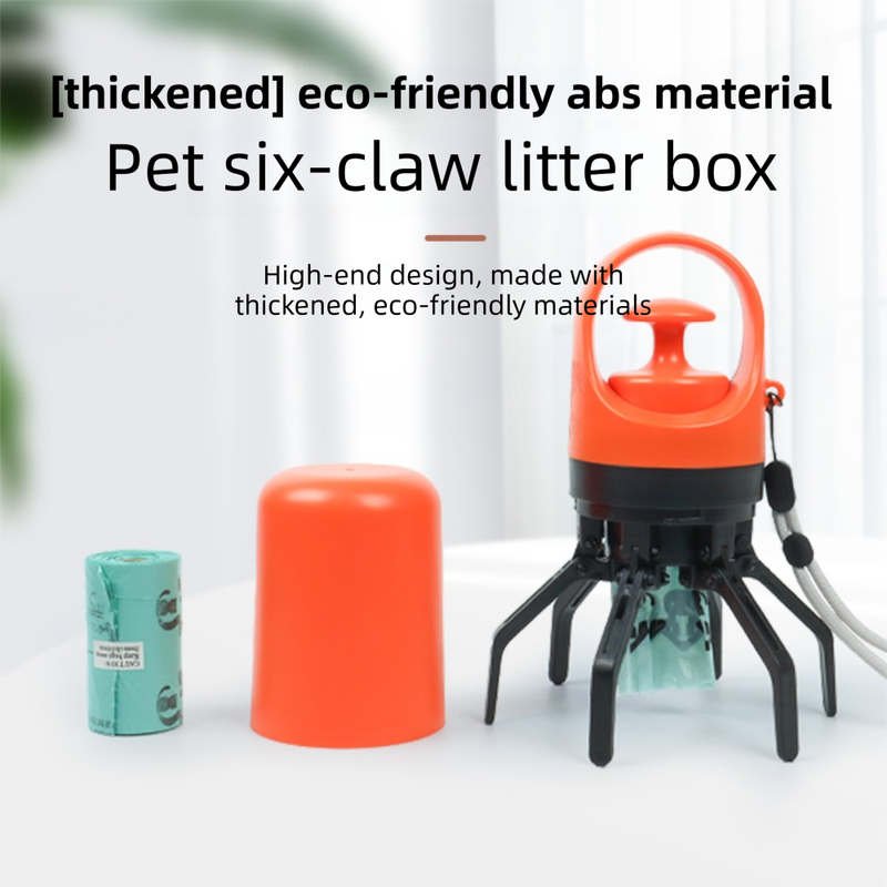 Blue Foldable 6-Claw Pet Pooper Scooper with Integrated Waste Bag Dispenser & 1 Roll of Bags - Durable One-Handed Operation for Outdoor Walking