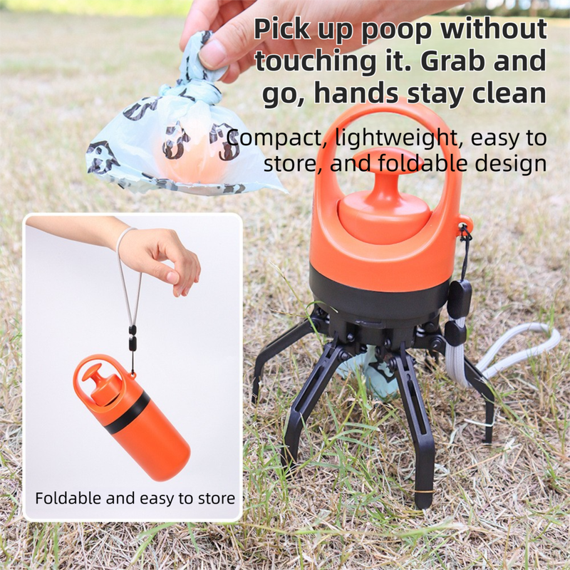 Blue Foldable 6-Claw Pet Pooper Scooper with Integrated Waste Bag Dispenser & 1 Roll of Bags - Durable One-Handed Operation for Outdoor Walking