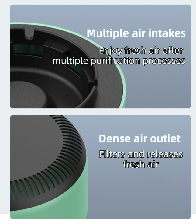 Green Compact 2-in-1 Negative Ion Air Purifier & Self-Extinguishing Ashtray - Wireless Noise-Reducing Smoke & Odor Eliminator with Hepa-Filter for Home Office & Car