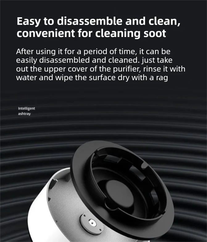White Compact 2-in-1 Negative Ion Air Purifier & Self-Extinguishing Ashtray - Wireless Noise-Reducing Smoke & Odor Eliminator with Hepa-Filter for Home Office & Car