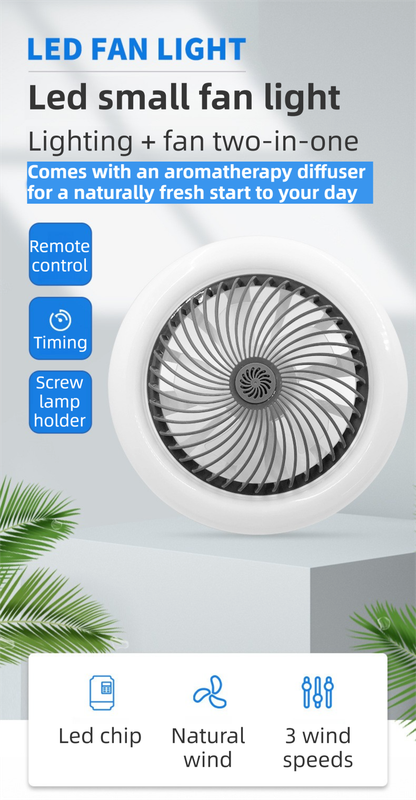 White Quiet Remote LED Ceiling Fan Light with Aromatherapy Slot and Removable E27 Base Socket -  Timer & Dimmable & 3-Speed & 3-Color Temperature Adjustable
