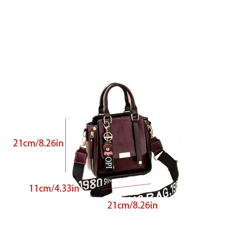 Black Trendy Vertical Square PU Leather Moto Crossbody Bag & Tote with 5-Pocket Organized Compartments & Adjustable Strap