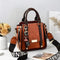 Caramel Trendy Vertical Square PU Leather Moto Crossbody Bag & Tote with 5-Pocket Organized Compartments & Adjustable Strap