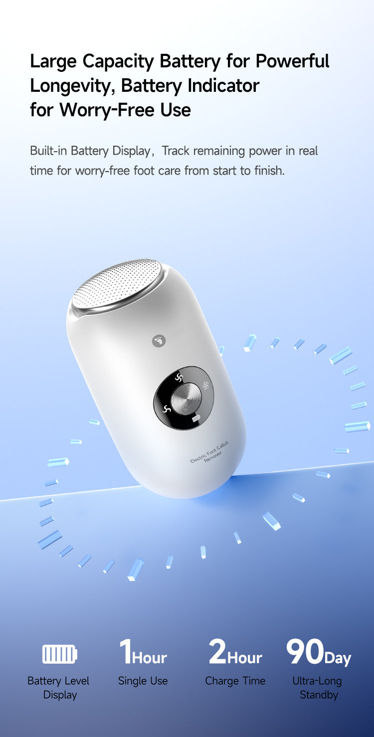 White A1 Compact Electric Foot Dead Skin and Callus Remover - IPX6 Pedicure Tool with 3-Speed Mode & Dual 360°Rotating Stainless Steel Heads