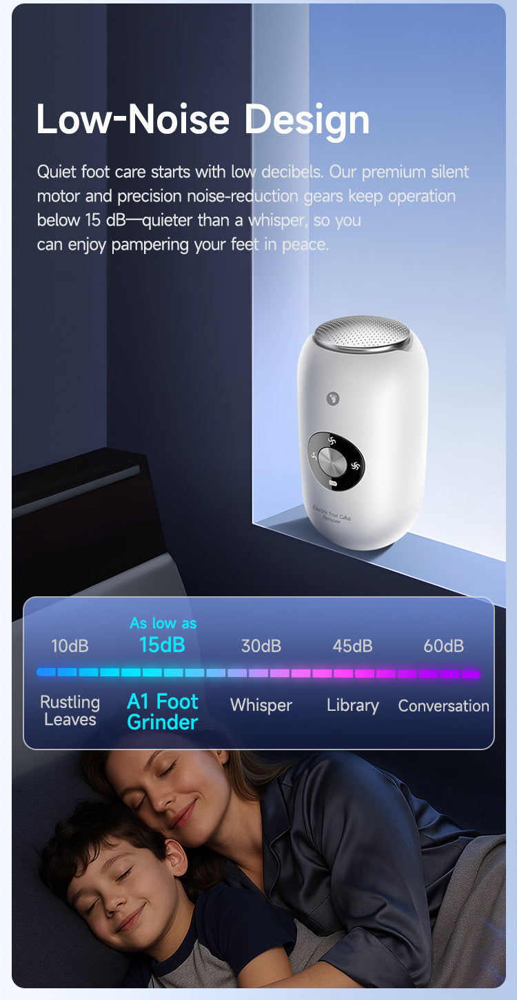 Black A1 Compact Electric Foot Dead Skin and Callus Remover - IPX6 Pedicure Tool with 3-Speed Mode & Dual 360°Rotating Stainless Steel Heads