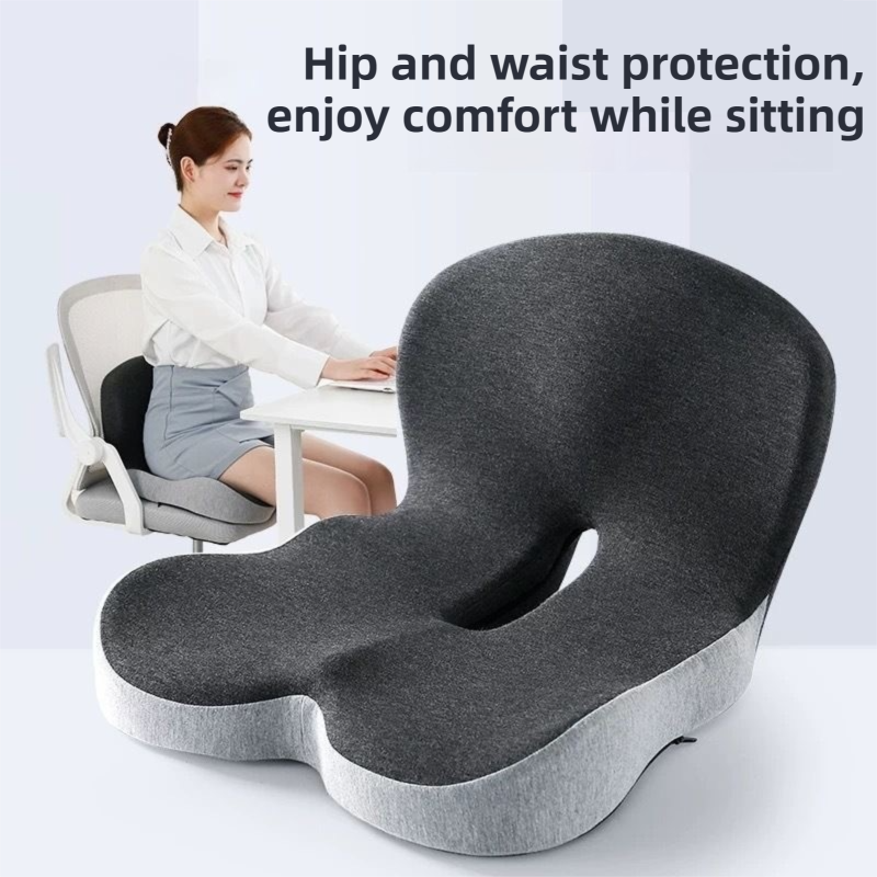 Black-Grey Ergonomic Memory Foam Seat Cushion & Lumbar Support(44x42x32CM) - Relieves Sciatica & Corrects Posture with Breathable Cover