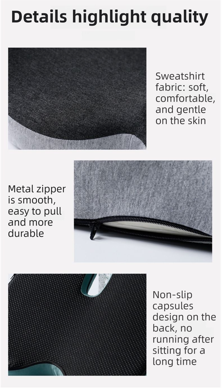 Black-Grey Ergonomic Memory Foam Seat Cushion & Lumbar Support(44x42x32CM) - Relieves Sciatica & Corrects Posture with Breathable Cover