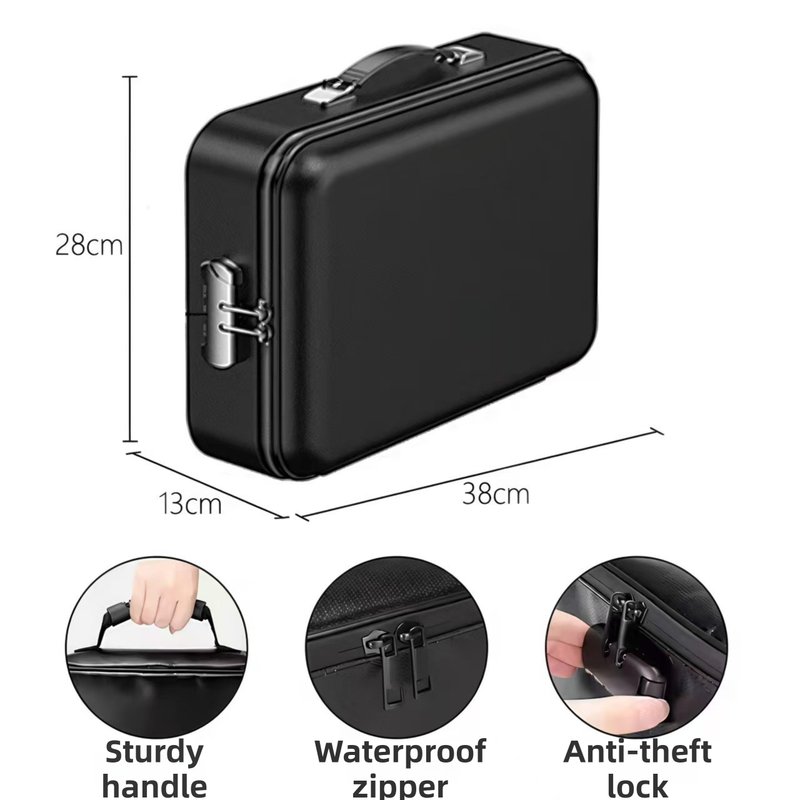 3-Layer Fireproof & Waterproof File Organizer Box(38x28x13CM) with Security Lock - EVA Muti-Functional Safety Briefcase for Certificates, Passports & Valuables