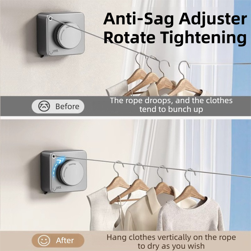 White 4.2M Heavy Duty Invisible Retractable Clothesline - Rustproof & Drill-Free Laundry Hanger with 20kg Load Capacity