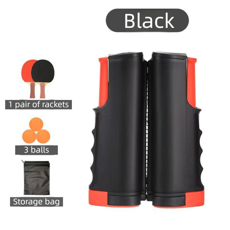 Black Portable Table Tennis Set with 2 Paddles, 3 Balls and Carry Bag - 165cm Retractable Ping Pong Net & Post - Indoor/Outdoor Professional Training Kit