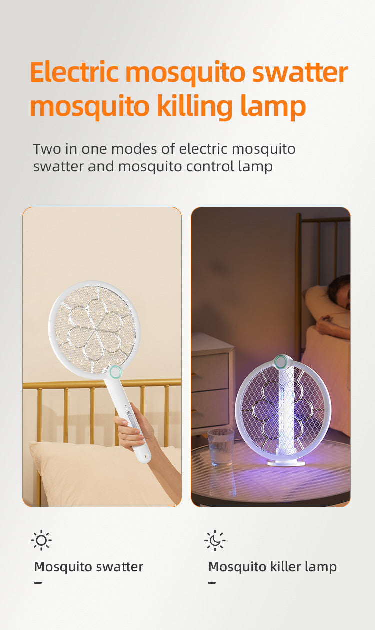 2-in-1 Foldable Electric Mosquito Swatter & UV Light Killer Lamp with 180° Rotating Head and Base - Wall-Mounted & Self-Standing Non-Toxic Pest Control