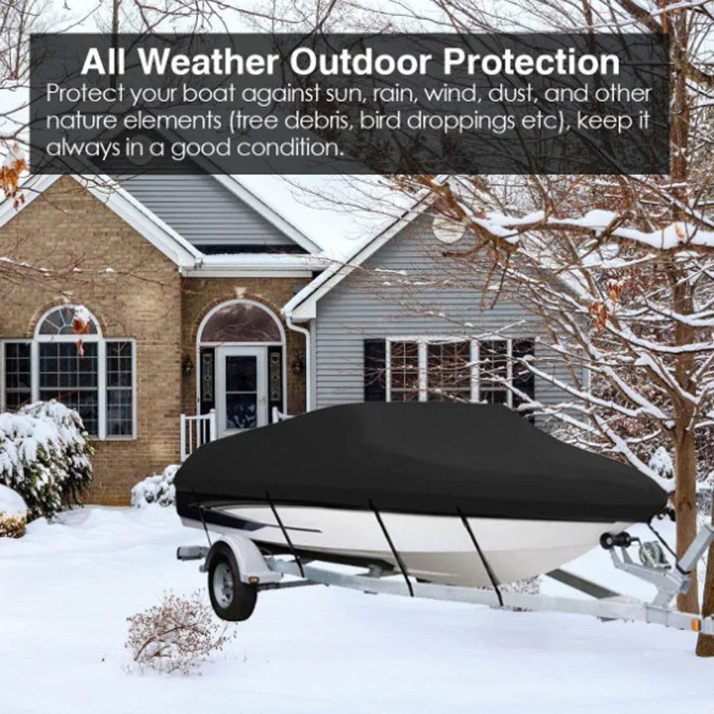 Black Heavy-Duty V-Hull Shield for 17 to 19 FT Yachts - All-Weather Water / Dust / UV Resistant 190T Silver Coated  Marine Protector