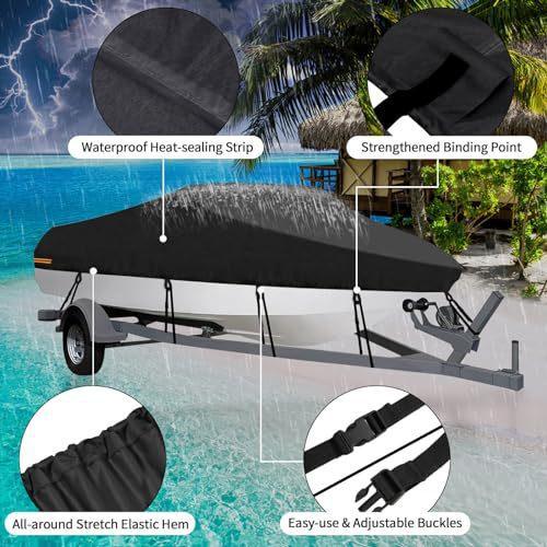 Sliver Heavy-Duty V-Hull Shield for 14 to 16 FT Yachts - All-Weather Water / Dust / UV Resistant 190T Silver Coated  Marine Protector