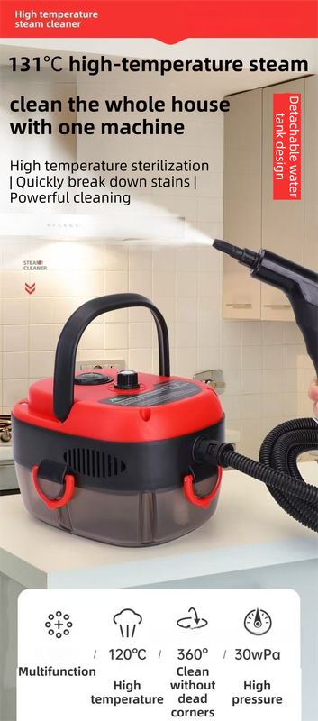 White Portable High-Pressure Steam Cleaner with 1000ml Tank & 7-Piece Pro Brushes/Spray Nozzle Kit - 131°C High-Temp Deep Cleaning Machine for Kitchen Grease and Home Sanitization