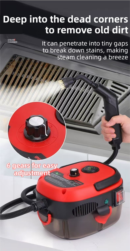 White Portable High-Pressure Steam Cleaner with 1000ml Tank & 7-Piece Pro Brushes/Spray Nozzle Kit - 131°C High-Temp Deep Cleaning Machine for Kitchen Grease and Home Sanitization