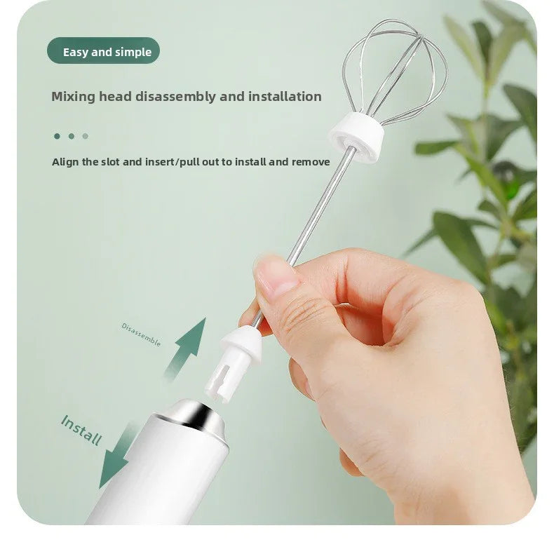 White Rechargeable Handheld Milk Frother and Electric Whisk Set 3 Speeds with 2 Stainless Steel Heads and Storage Stand Australian Home Barista Kit